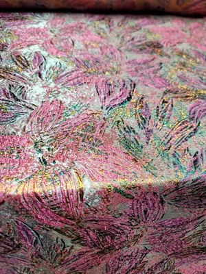MULTICOLOR METALLIC FLORAL BROCADE FABRIC Sold By The Yard Pink Lavender Green - Image 1 of 4