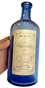 Antique Cobalt Labeled Paregoric Bottle Purity Co Salem Mass Narcotic Opium 1890 - Picture 1 of 16