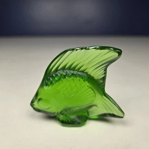 Lalique Kunst Glas Figur smaragdgrüner Fisch transparent grün 2" lang - Bild 1 von 6