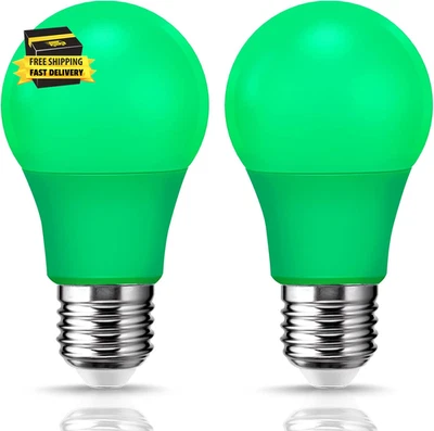 2 Pack Green Light Bulb, A19 LED Light Bulb, 9W (60W Equivalent), E26 Base Color - Image 1 of 4