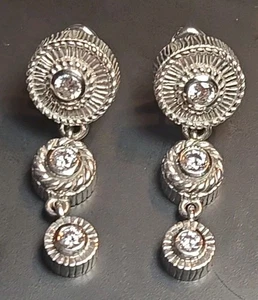 Judith Ripka 925 Sterling Silver Triple CZ Stone Graduated Drop Pierced Earrings - Picture 1 of 11