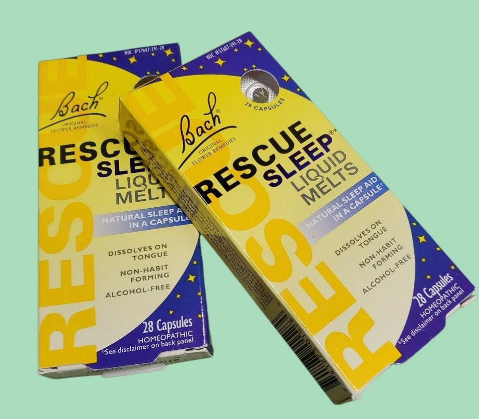 2 упаковки, жидкость для сна Bach Rescue плавится 28 капсул КАЖДАЯ, лот из 4 EXP. 07/2026 - Изображение 1 из 1