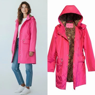 Betsey Johnson Pink Raincoat Anorak Jacket Hooded Drawstring Zip Cinched Waist - Image 1 of 4