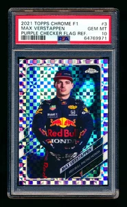 Topps Chrome F1 #3 Max Verstappen Purple Checker Refractor 2021 #041/199 PSA 10 - Imagen 1 de 2