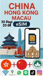 Best CHINY HongKong Macau esim Data Travel e sim 5G / 4G 📶 30 dni 20 GB - Zdjęcie 1 z 14