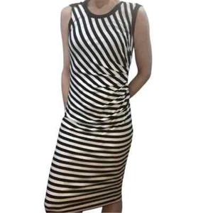 Nicole Miller Artelier Gathered Stripes Dress Sz M Sleeveless Ruched Jersey Knit - Picture 1 of 7