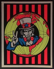 Vintage Black Light Uncle Sam Greeting Card Poster Postcard 1970 Hipco Peace 70s
