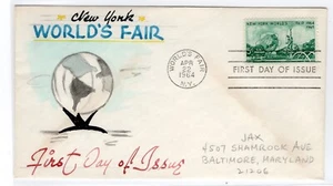 #1244 New York World's Fair 1964 FDC - Jax Hand-painted - Picture 1 of 2