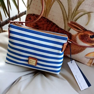 Dooney & Bourke Sullivan Striped Crossbody Shoulder Pouchette Blue and White - Picture 1 of 8