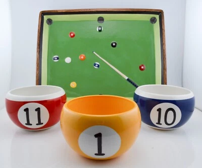 Mesa de billar Sonoma grande 'Diversión y juegos' plato para servir más 3 cuencos para bocadillos  Foto 1 de 4