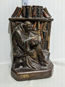 Antike Bronze Buchstütze, Mönch in der Bibliothek. - Bild 1 von 6