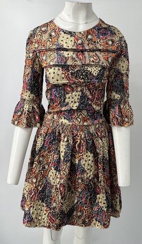 Mini Abito Miu Miu MISSING TAGS ALTERATO Paisley Manica a Campana Vestibilità+Svasato Tg XS