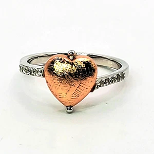 Marvelous Meteorite, White Zircon Heart Ring Size 8 Rhodium Over Sterling Silver - Picture 1 of 6