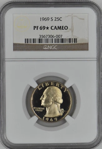 1969-S Proof Washington Quarter 25C NGC PF 69* Cameo Cover