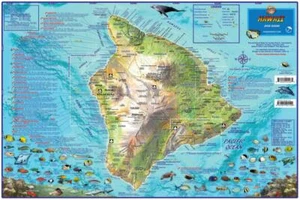 The Big Island Hawaii Dive & Snorkeling Map Laminated Poster - Picture 1 of 4
