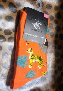 Fashion Socks Orange Tiger Pelican Size 5-9 Polo - Picture 1 of 5