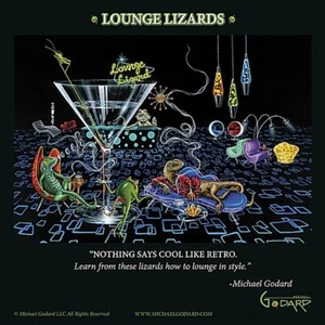 Lounge Lizards by Michael Godard Comical Retro Bar Scene Art Print 12x12 Inches - Picture 1 of 1