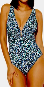 BLEU ROD BEATTIE Women's OnePiece Swimsuit, LEOPARD PRINT, NAVY,Size 6 NewW/Tags - Picture 1 of 11