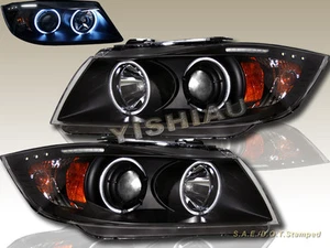 06-08 BMW 3-SERIES E90 E91 4DR CCFL HALO RIM PROJECTOR HEADLIGHTS BLACK - Picture 1 of 2