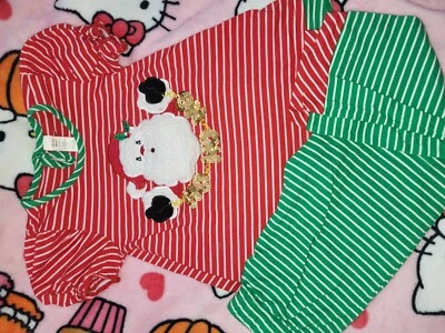  Christmas PJ's Size 6 Girls, Christmas Green And Red with Santa - Image 1 of 4
