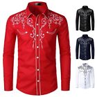 Men's Vintage Retro Long Sleeve Dress Shirt Tops Blouse with Embroidery