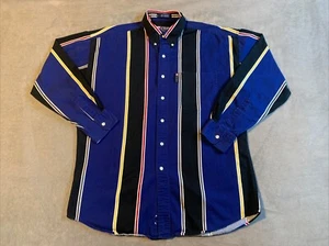 Camicia vintage Chaps Ralph Lauren con bottoni uomo grande a righe viola nera - Foto 1 di 9