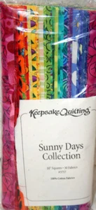30 10 INCH SQUARES -SUNNY DAYS FROM KEEPSAKE QUILTING - 100% COTTON FABRIC - Picture 1 of 2