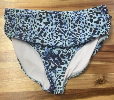 Nicole Miller Large High Waist Animal Print Bikini Bottom Blue New - Image 1 of 3