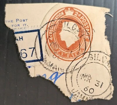 Jamaica 1960 preimpreso sello 2D en pieza CD Siloah Foto 1 de 2