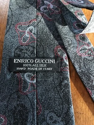 NEW Enrico Guccini Designer Neck Tie 100% Silk Handmade in Italy Gray Paisley - Image 1 of 4