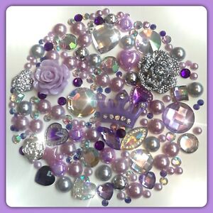 Crown Theme Lilac Silver & Aurora Borealis Cabochons Gems Pearls flatbacks #3