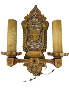 Antike Wandleuchter Leuchte Art Deco Viktorianische Kerze Vintage Schwer Bronze - Bild 1 von 11