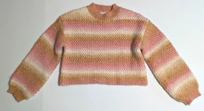 Suéter Zara Lana Grueso Tejido Crop Rosa Tostado Rayas Cuello Simulado Mujer 9-10 Foto 1 de 4