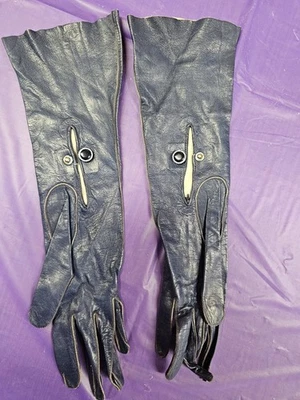 Vintage Guild Thin Unlined Blue Leather Snap Gloves Long - Size 5 3/4 - Image 1 of 4