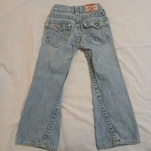 True Religion Girl Jeans Y2K Light Wash Blue Denim Flare Size 5 Stitched Pocket - Picture 1 of 17