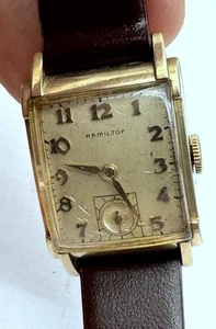 VINTAGE 1940's HAMILTON 17J 987A ORIGINAL DIAL 10K GOLD FILLED HAND WIND RUNS - Picture 1 of 16
