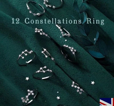 12 Constellations ring 925 Sterling Silver Zodiac Star Signs Rings ResizableRing - Image 1 of 4