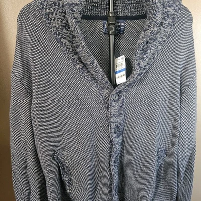 Cárdigan con cuello chal American Rag suéter abotonado para hombre XLarge azul y gris Foto 1 de 4