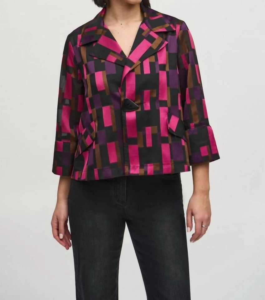 Joseph Ribkoff Geometric Print Organza Swing Jacket Black/multi - Image 1 of 1