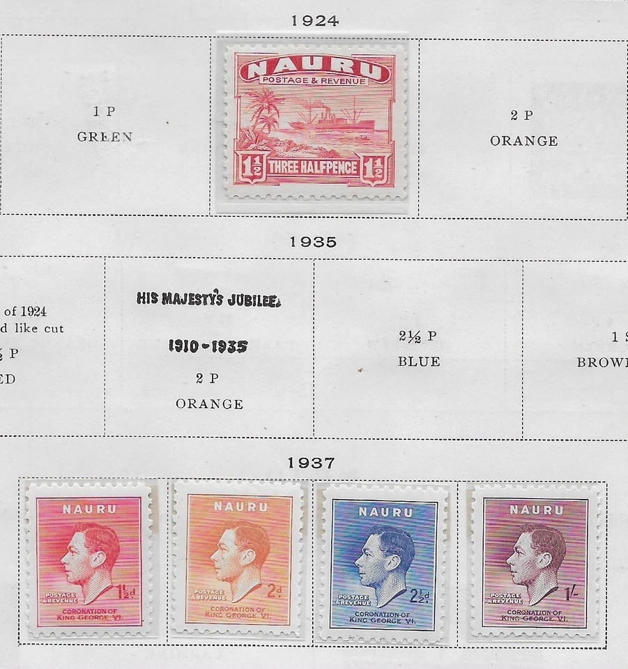 \5 estampillas de Nauru de álbum antiguo de calidad 1924-1937 Foto 1 de 1