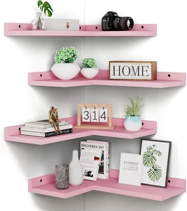 Schwebe-Eckregale mit 4 Ebenen rosa 4er Set, rustikale Schwebeecke aus Kiefernholz - Bild 1 von 11