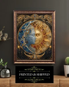 Jugendstil Sonnen- und Mondliebhaber Himmlischer Schmuck Fantasy Wandbilddruck - Bild 1 von 5