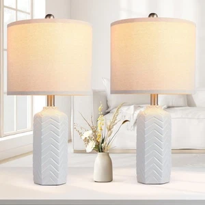 22" Ceramic Table Lamp Set of 2 for Living Room White Desk Lamps for Bedroom ... - Picture 1 of 7