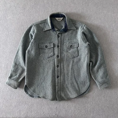 Jaqueta Woolrich Vintage Masculina Média Azul Espinha de Arenque Lã Shacket Anos 60 Anos 70 - Imagem 1 de 4