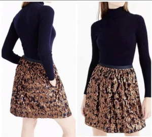 NWT- J Crew Navy Blue Copper Abstract Sequin Skirt 6 - Picture 1 of 6