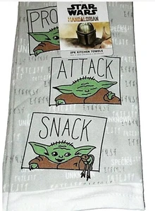 2 Pk Kitchen Towels DISNEY STAR WARS "THE MANDALORIAN" PROTECT/ATTACK/SNACK New - Picture 1 of 3