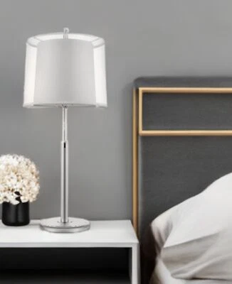 Lámpara de mesa 31" de metal plateado con pantalla blanca Empire Foto 1 de 4