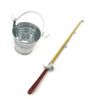 2Pcs/set 1:12 Dollhouse Miniature Metal Fishing Rod Model + Water Bucket√