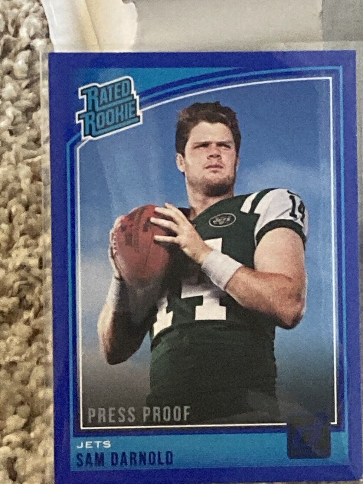 2018 Panini Donruss #301 Sam Darnold Rated Rookie Blue Press Proof Panthers RC
