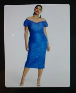 Schulterfreies Midikleid Damen Übergröße blau Spitze - Bild 1 von 5